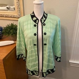 Ming Wang Mint Green & Black Trim Knit Cardigan